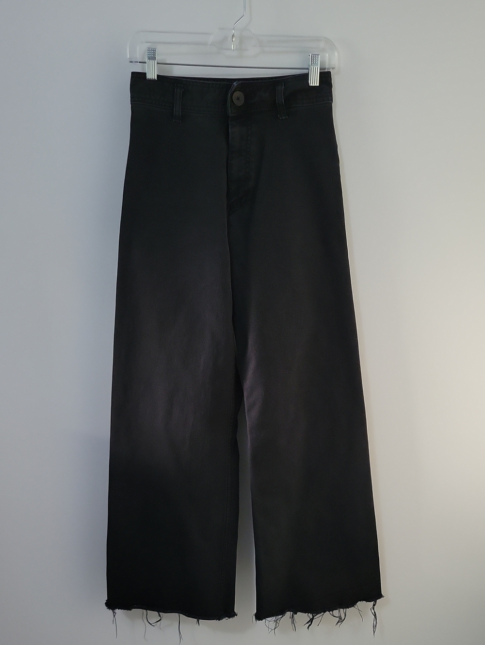 Zara Wide Leg Raw Hem Washed Black Jeans, Size 6